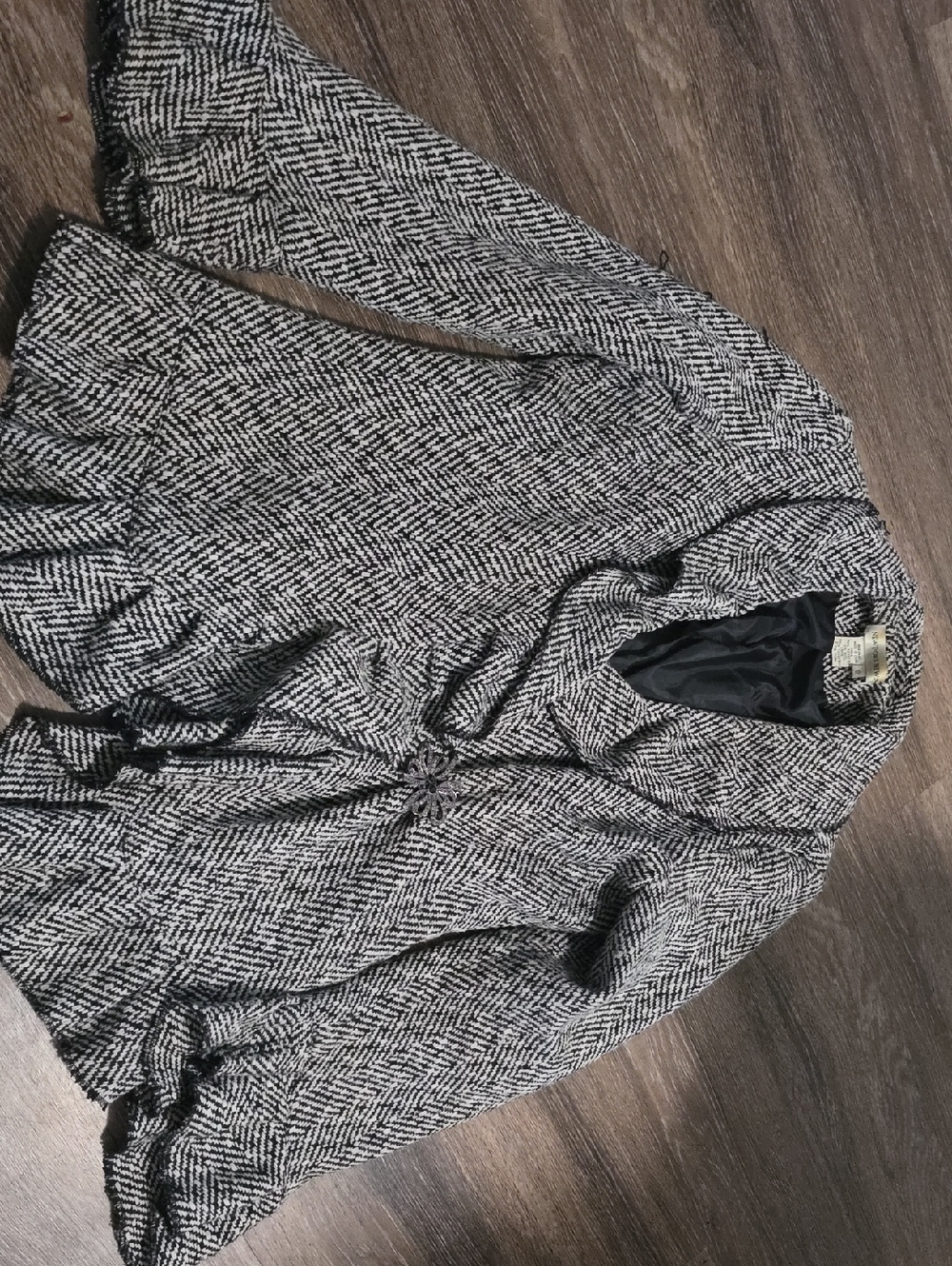 Newport News Black and White Herringbone Shawl-Collar Jacket